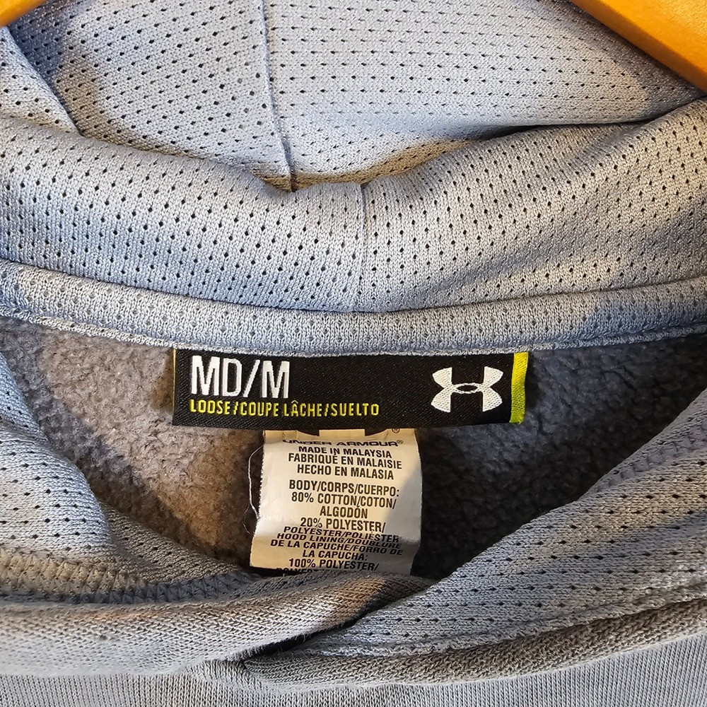 Under Armour Mens Gray Neon Green Logo Pullover Hoodie Sweatshirt Size Medium‎ - Picture 4 of 5